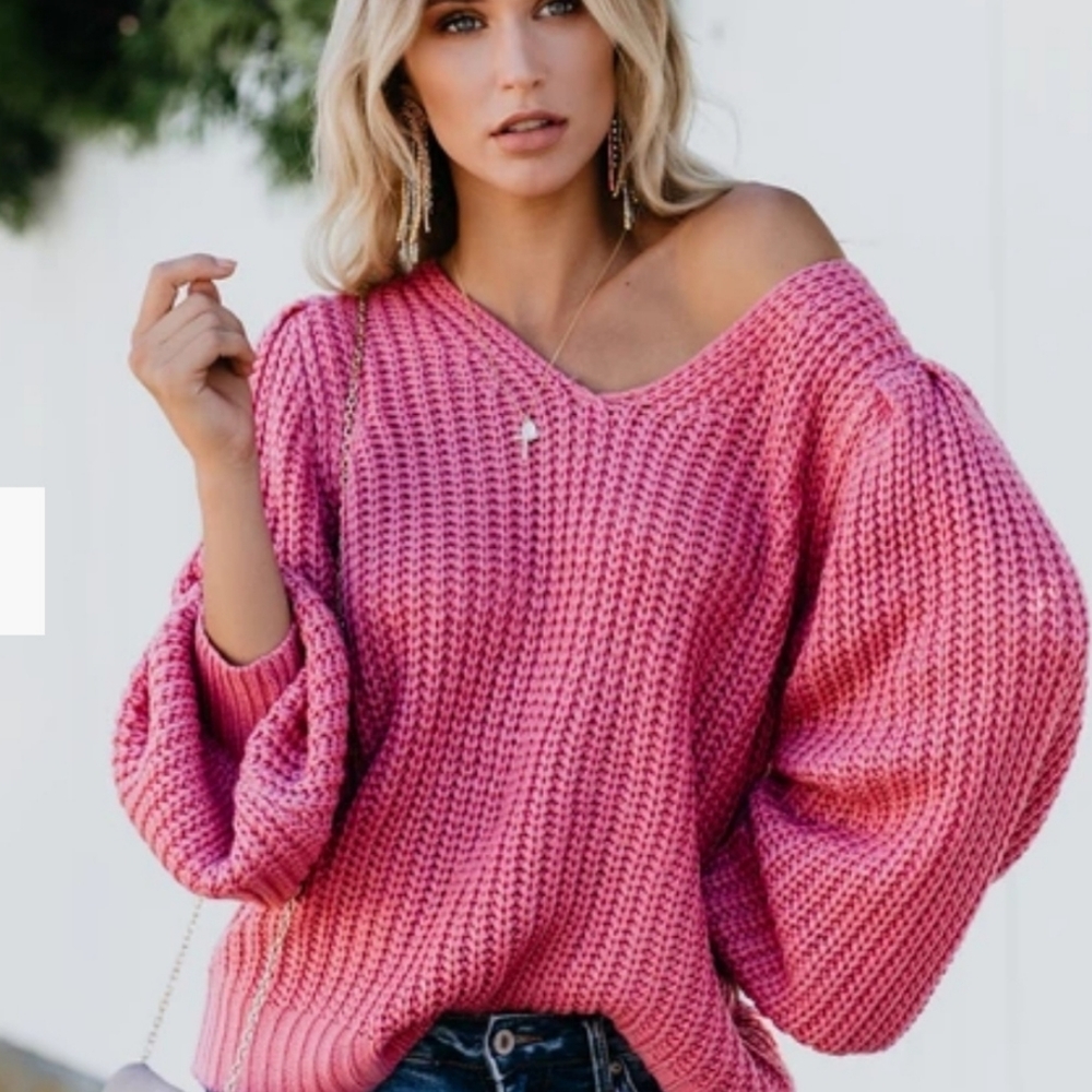 ROSE PINK BALLOON SLEEVE SWEATER S/M New Only 1